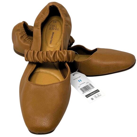 NWT ~ Time and Tru Tan Mary Jane Flats Memory Foam Insoles ~ Women's Size 11 - Picture 1 of 6